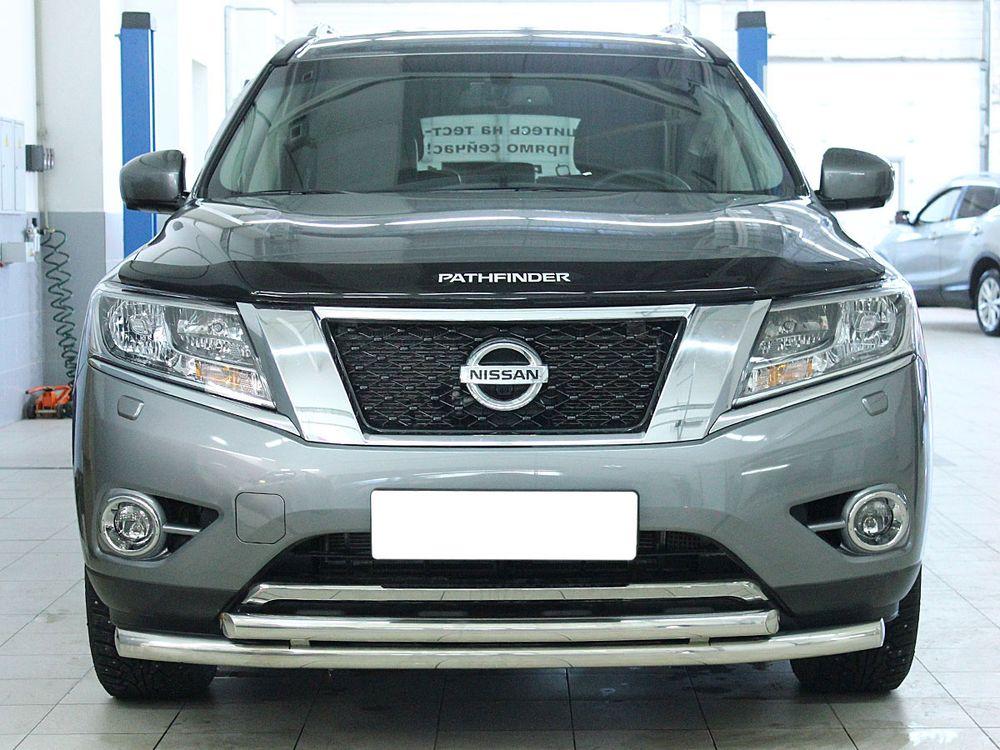 Дуга передняя по низу бампера d-60+53 радиусная двойная для Nissan Pathfinder 2014, Технотек NP14_1.1