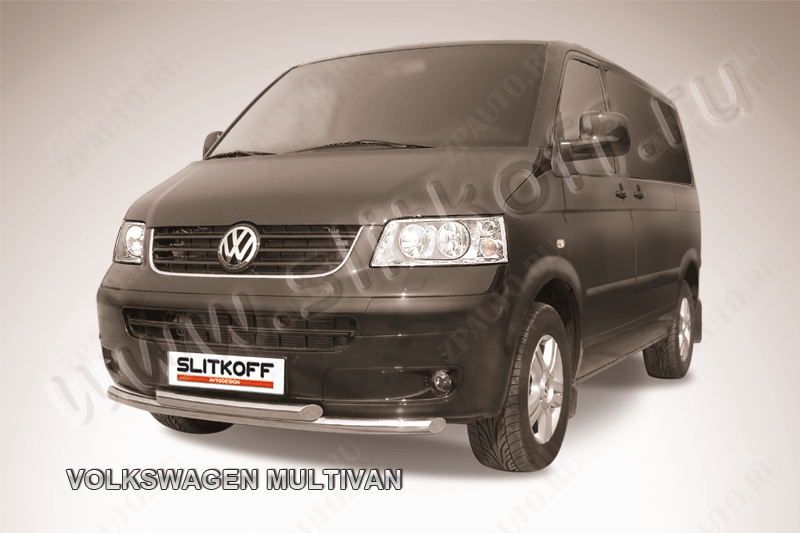 Защита переднего бампера d57+d57 двойная Volkswagen Multivan (2003-2015) Black Edition, Slitkoff, арт. VWM003BE