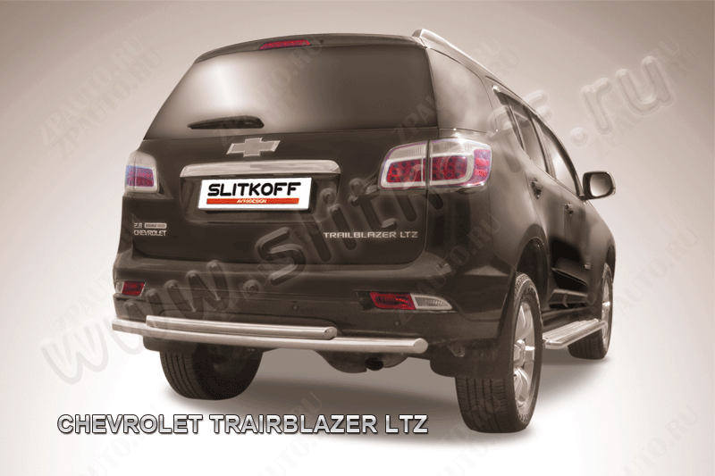 Защита заднего бампера d57+d42 двойная Chevrolet Trailblazer (2012-2016) Black Edition, Slitkoff, арт. CHTB12-012BE