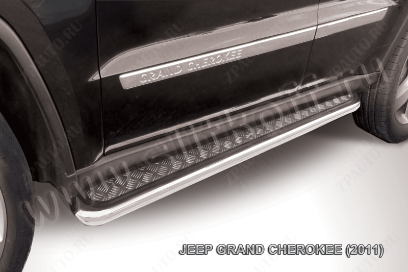 Защита порогов d57 с листом усиленная Jeep Grand Cherokee (2010-2013) Black Edition, Slitkoff, арт. JGCH007BE