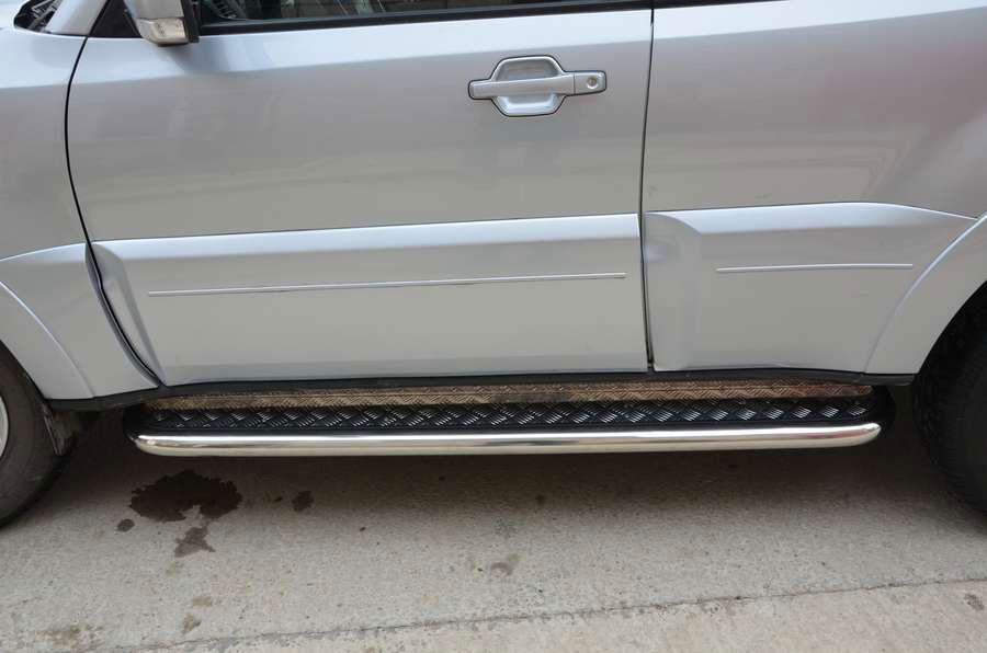 Пороги с накладным листом d76 для Mitsubishi Pajero 4 2006-, MSP4.06.41, Россия