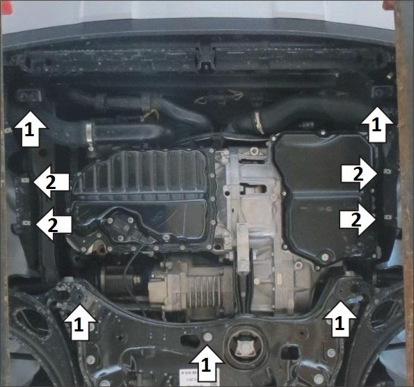 Защита стальная Мотодор (Двигатель, Коробка переключения передач), 2 мм, Сталь для Volkswagen Teramont 2018- арт. 72703