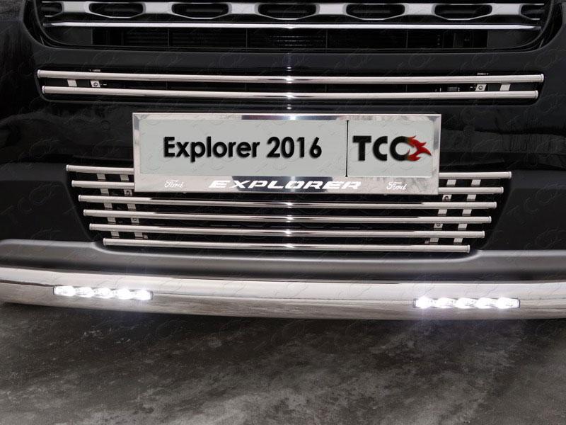Защита передняя нижняя (овальная длинная с ДХО) 75х42 для Ford Explorer 2015 (Форд Эксплорер 2015), ТСС FOREXPL16-15, TCC Тюнинг
