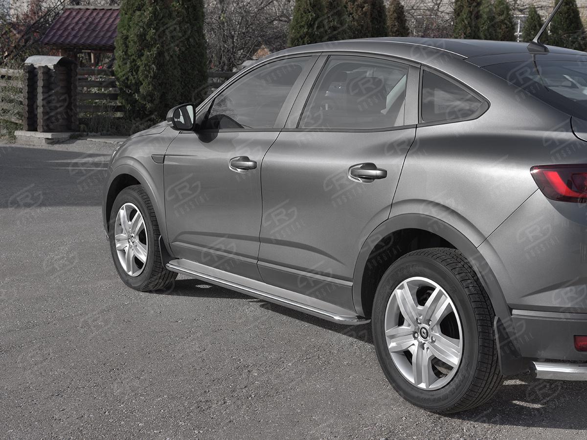 Пороги труба d42 с листом (Лист нерж, проф. нерж) (вариант 3) для автомобиля Renault Arkana арт. RARL-0033183, Slitkoff