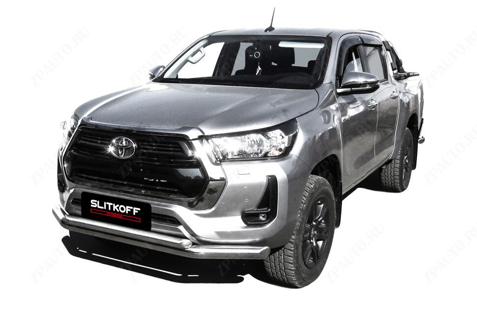 Защита переднего бампера d76+d57 двойная Toyota Hilux (2020-2023) , Slitkoff, арт. THL20-002