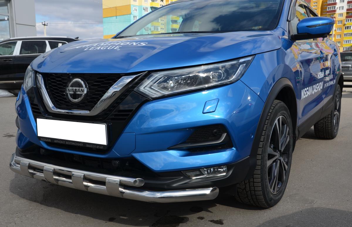 Защита переднего бампера двойная с перемычками для автомобиля Nissan Qashqai 2017 арт.  NQ.17.75, Россия