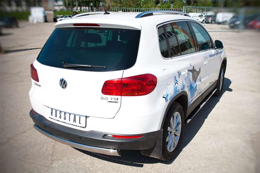 Пороги труба d75x42 овал с накладками для Volkswagen Tiguan Sport&Style Trend&Fun 2011-2016, Slitkoff VGT-000979