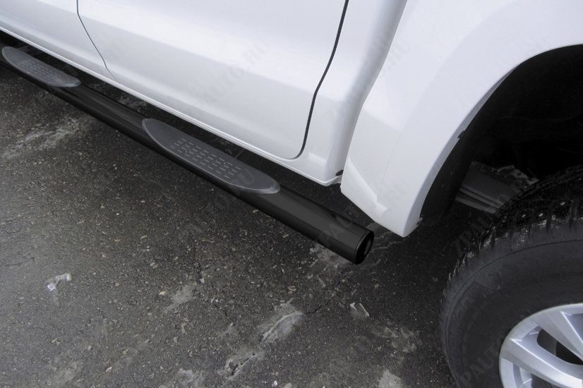 Защита порогов d76 с проступями черная Volkswagen Amarok (2016-2023) , Slitkoff, арт. VWAM16-004B