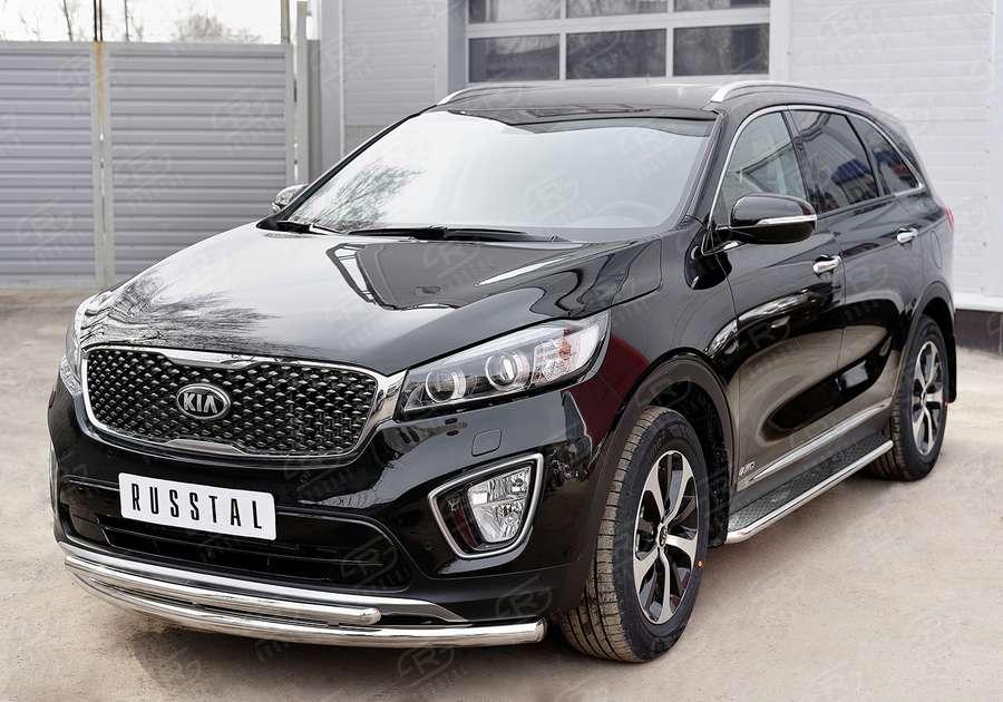 Пороги труба d42 с листом вариант 3 KIA Sorento Prime CRDI 2015, Slitkoff KSPL-0022133