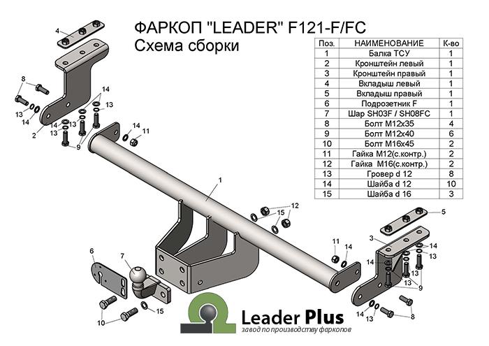 Фаркоп ТСУ для FORD RANGER 3 (Limited, Wildtrak) 2011-... F, шт, Лидер-ПЛЮС, арт. F121-F