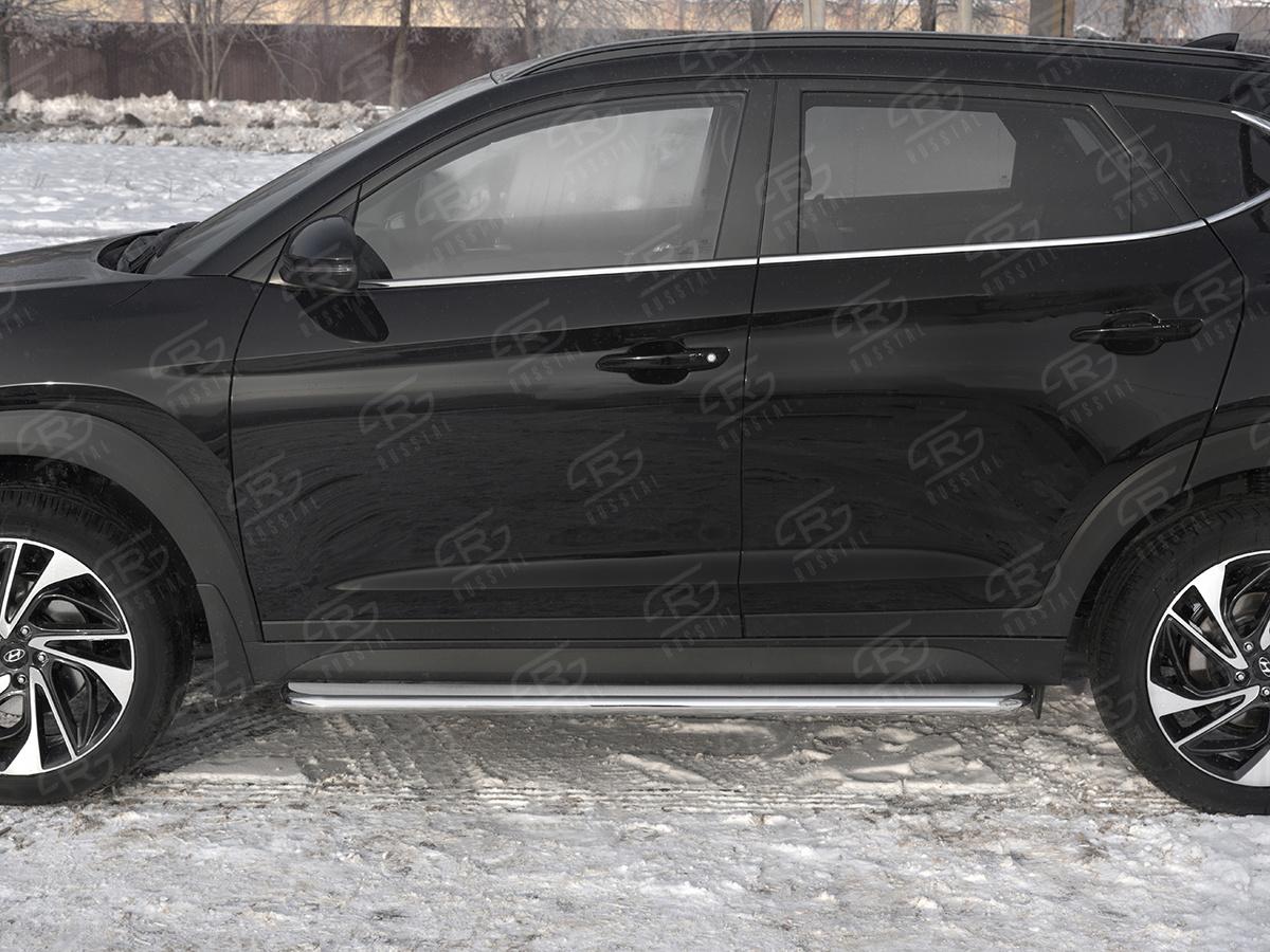 Пороги труба d42 с листом (Лист нерж, проф. нерж) (вариант 3) HTL-0030993 для автомобиля HYUNDAI TUCSON 2018-, Slitkoff