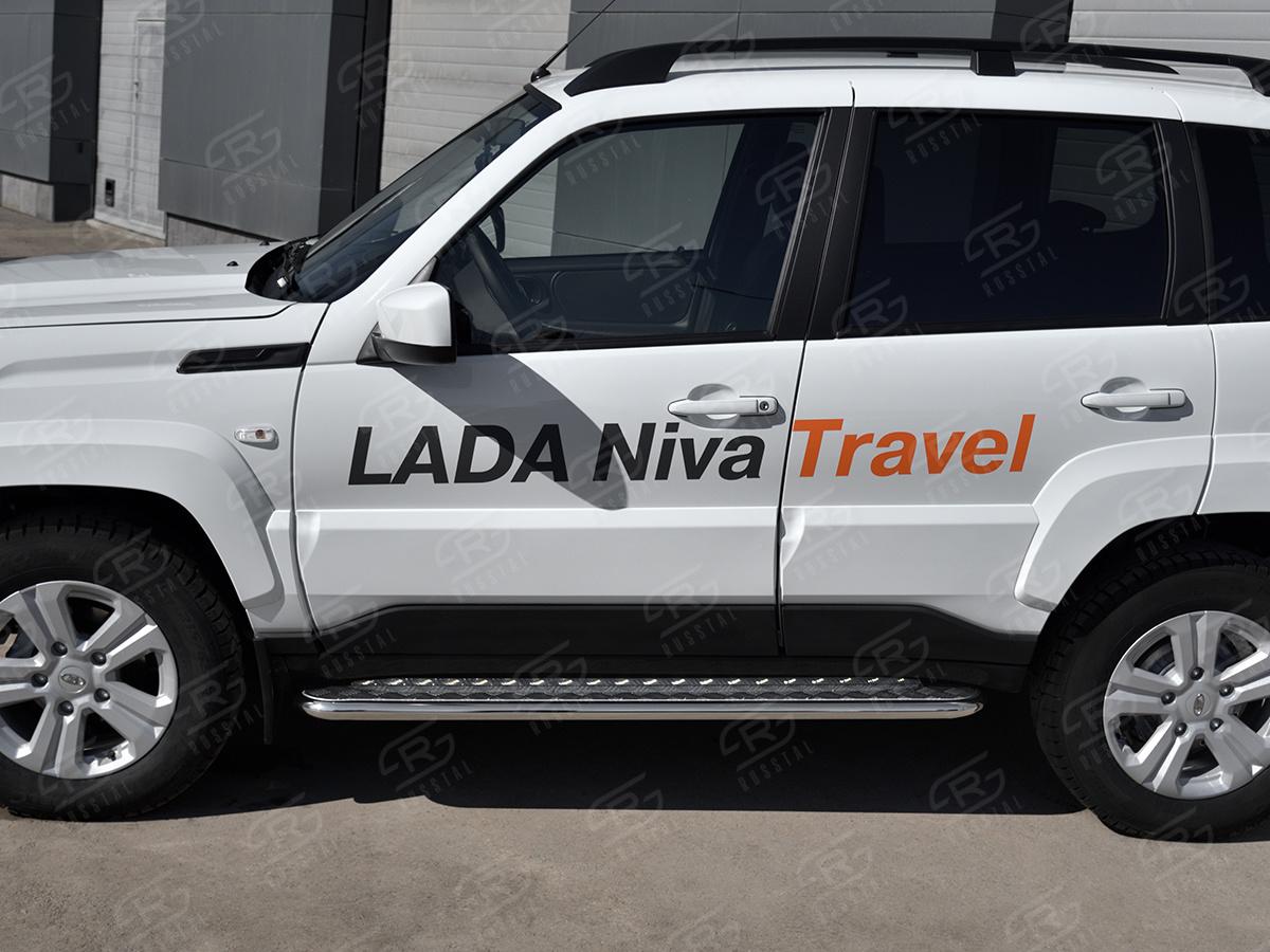 LADA NIVA TRAVEL 2021- Пороги труба d42 с листом (Лист алюм, проф. нерж) (вариант 1) LNTL-0035621