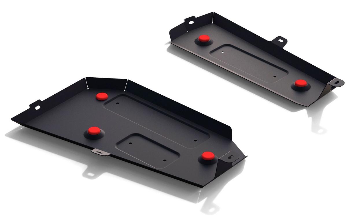 Защита топливного бака АвтоБроня для Haval H2 (V - 1.5T) МКПП 4WD 2014-2020, штампованная, сталь 1.8 мм, 2 части, с крепежом, 111.09402.1