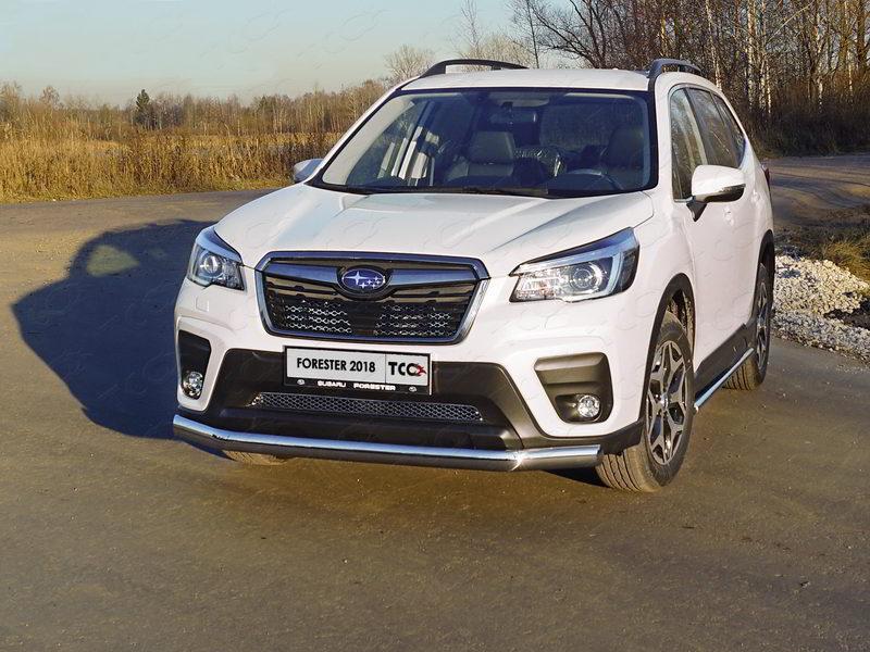 Защита передняя нижняя (овальная) 75х42 мм для автомобиля Subaru Forester (S5) 2018-, TCC Тюнинг SUBFOR18-20