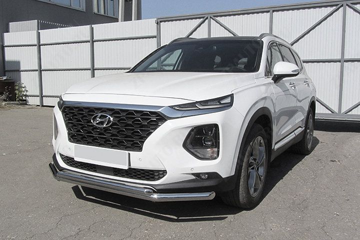 Защита переднего бампера d57+d42 двойная Hyundai Santa-Fe (2018-2021) Black Edition, Slitkoff, арт. HSFT18-002BE