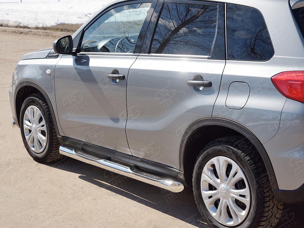 Пороги труба d76 с накладкой вариант 1 Suzuki Vitara 2015, Slitkoff SVT-0026441