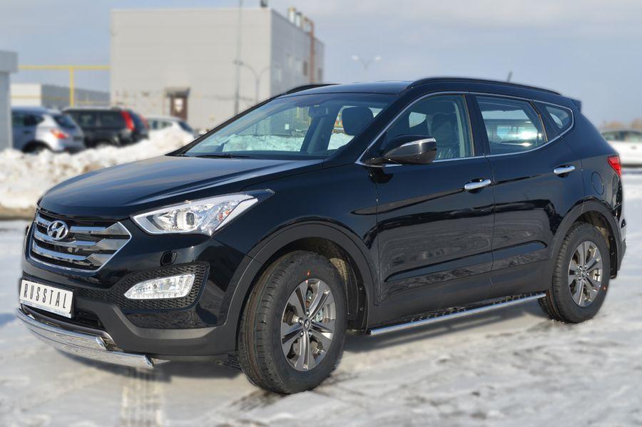 Пороги труба d75х42 овал с проступью для Hyundai Santa Fe 2012, Slitkoff HSFO-001223