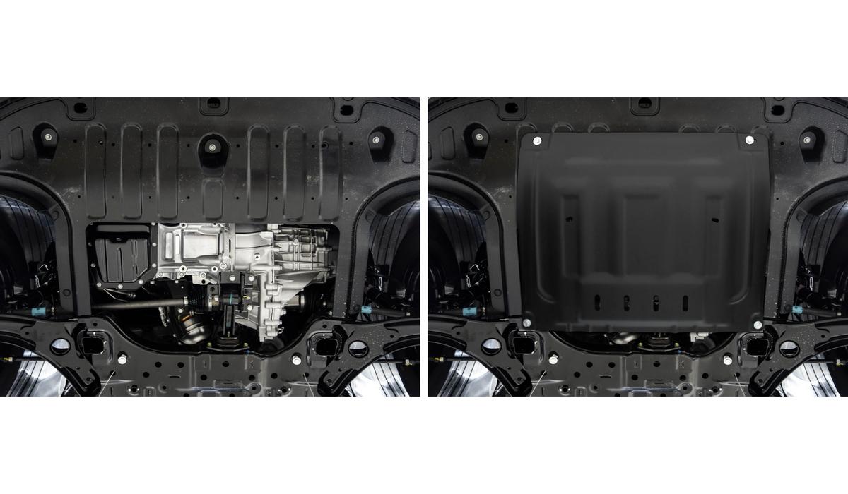 Защита картера и КПП AutoMax для Hyundai Creta II 2021-н.в., сталь 1,5 мм, с крепежом, штампованная, AM.2393.1