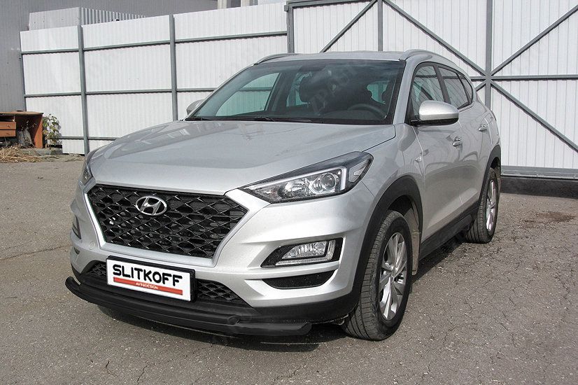 Защита переднего бампера d57+d42 двойная черная Hyundai Tucson (2018-2021) , Slitkoff, арт. HT18001B
