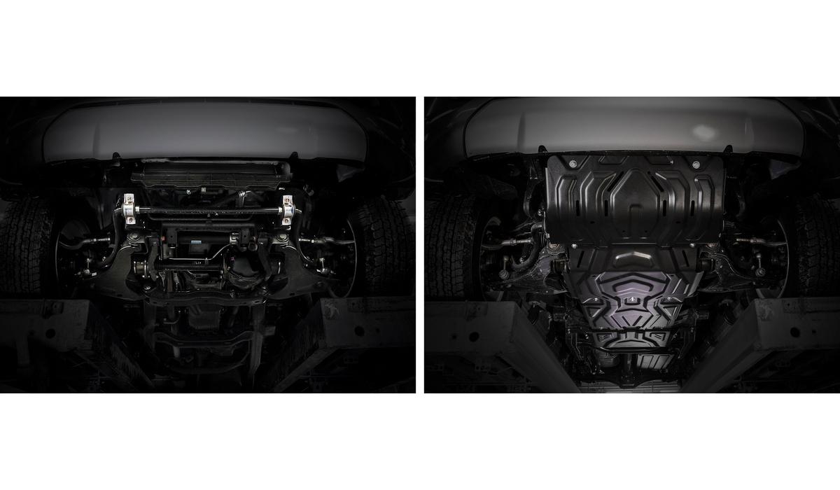 Защита радиатора, картера, КПП и РК АвтоБроня для Mitsubishi Pajero Sport III (V - 2.4D; 3.0) 2016-2021 2021-н.в., штампованная, сталь 1.8 мм, 4 части, с крепежом, K111.04046.3