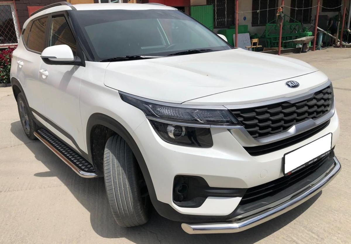 KSL.20.41  Пороги с накладным листом для автомобиля Kia Seltos 2019-, Россия