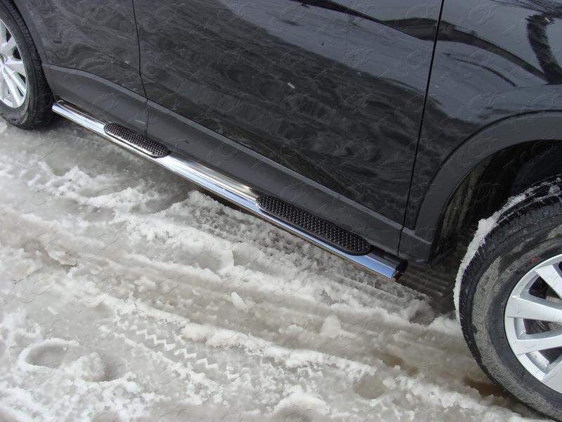 Пороги овальные с накладкой 75х42 мм для автомобиля Mazda CX-5 2012-2015, TCC Тюнинг MAZCX512-10