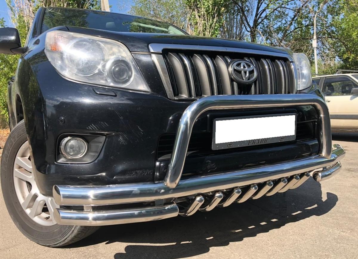 Защита переднего бампера «акула»+скоба для автомобиля TOYOTA Land Cruiser Prado 150    2010, Россия TLCP150.10.77