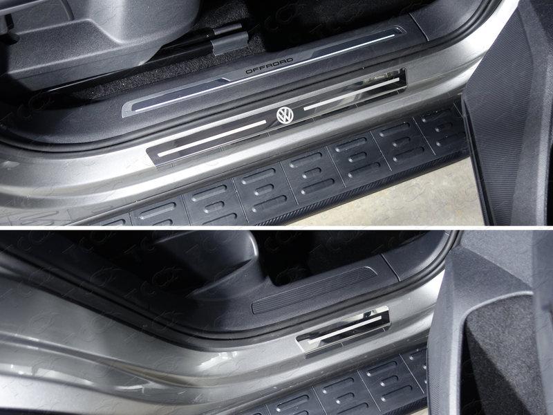 Накладки на пороги внешние (лист зеркальный логотип VW) 4шт для автомобиля Volkswagen Tiguan 2017-