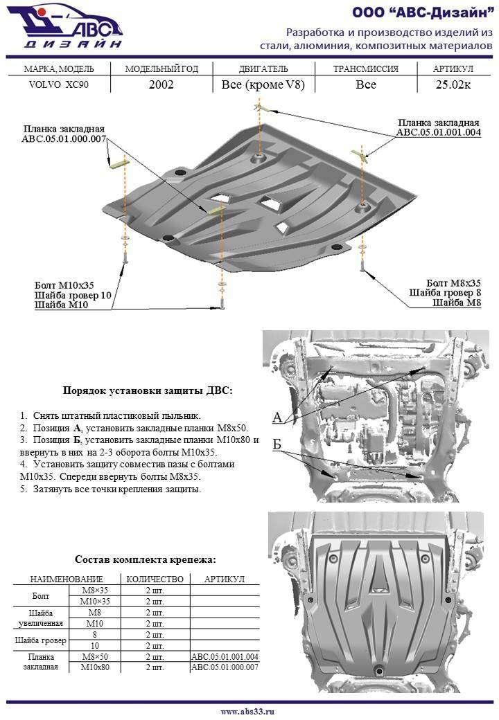 Композитная защита картера ProRoad для Volvo XC90 (Вольво ХС90), АВС-Дизайн 25.02k