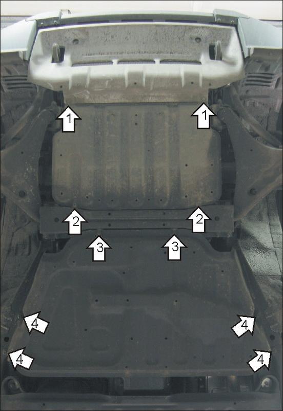 Защита алюминиевая Мотодор (Двигатель, Коробка переключения передач), 8 мм, Алюминий для Mitsubishi Pajero IV 2006-2012 арт. 381303