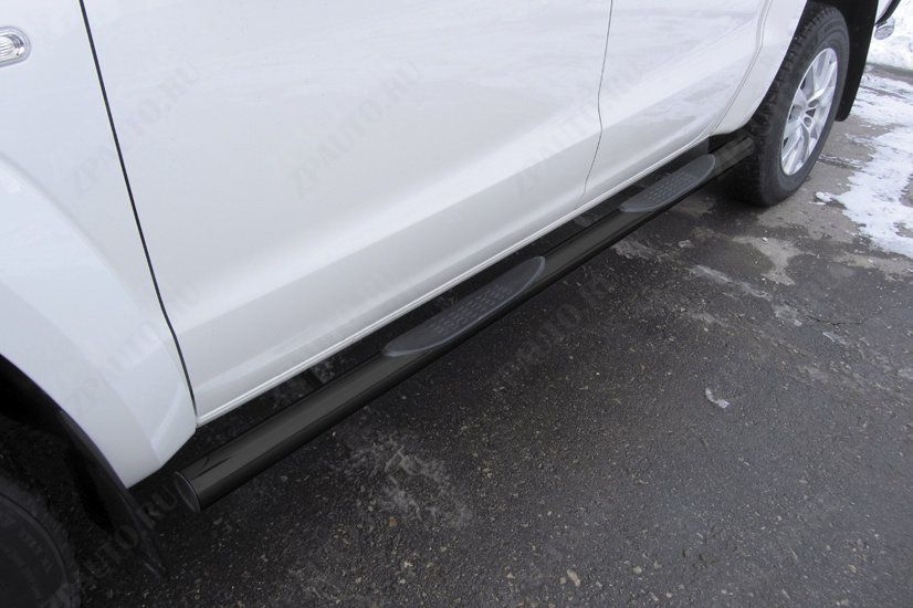 Защита порогов d76 с проступями черная Volkswagen Amarok (2016-2023) , Slitkoff, арт. VWAM16-004B