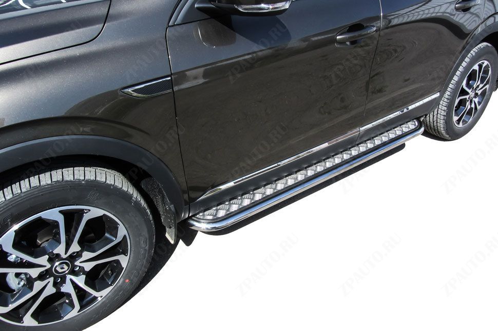 Защита порогов d42 с листом Renault Arkana (2019-2023) Black Edition, Slitkoff, арт. RAR4WD005BE