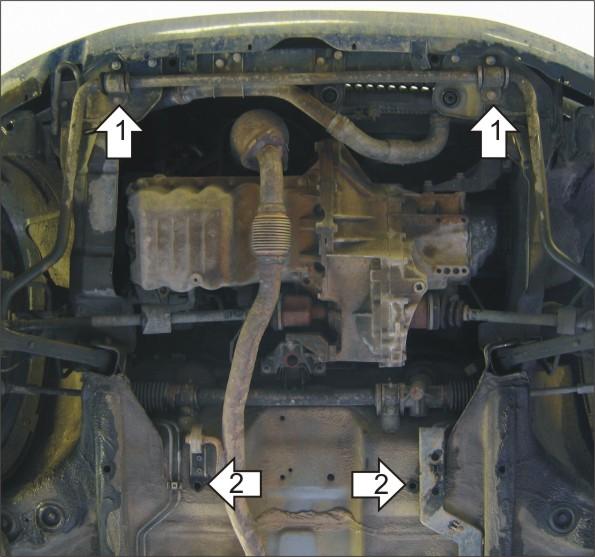 Защита стальная Мотодор (Двигатель, Коробка переключения передач), 2 мм, Сталь для Opel Agila 2000-2007 арт. 01522