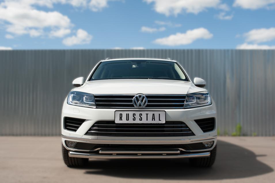 Защита переднего бампера d57/d42 для Volkswagen Touareg 2014, Slitkoff VWTZ-002124