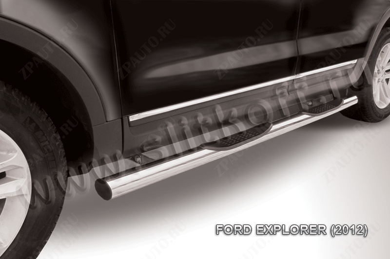 Защита порогов d76 с проступями Ford Explorer (2010-2015) Black Edition, Slitkoff, арт. FEX005BE