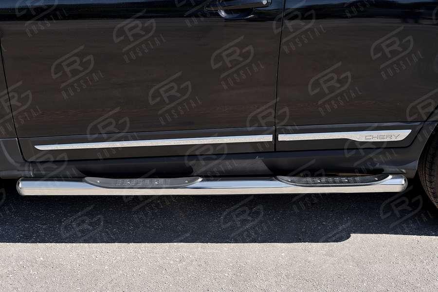 Пороги труба d76 с накладкой вариант 3 Chery Tiggo 5 2014, Slitkoff CT5T-0022573