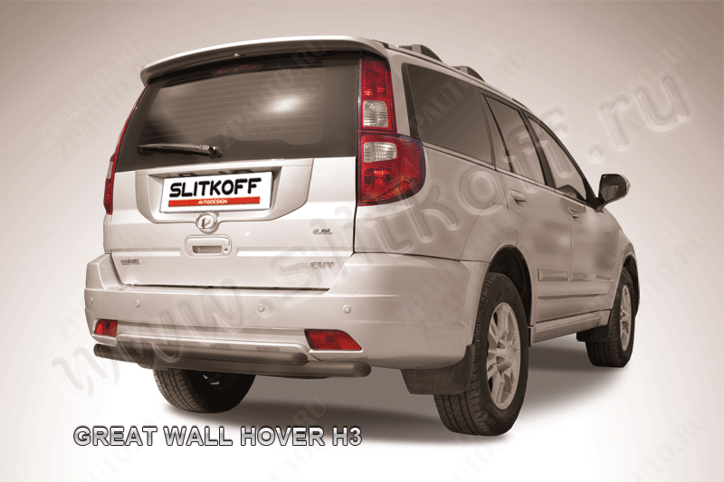 Защита заднего бампера d57+d42 двойная черная Great Wall Hover H3 (2010-2015) , Slitkoff, арт. GWHN-H3-010B
