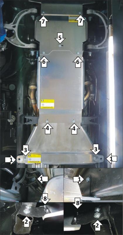 Защита алюминиевая Мотодор (Двигатель, Передний дифференциал, Коробка переключения передач, Радиатор, Раздаточная коробка), 8 мм, Алюминий для Dodge Ram 1500 2018- арт. 382906