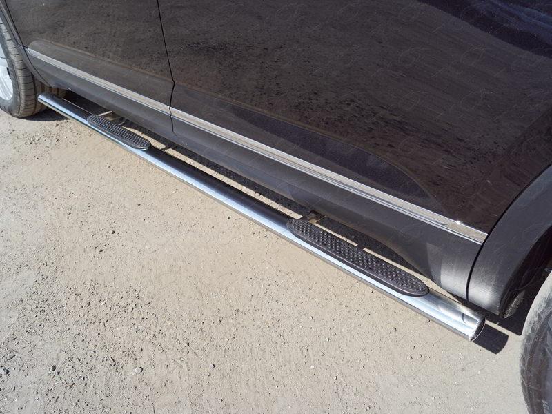 Пороги овальные с накладкой 75х42 мм для автомобиля Volkswagen Teramont 2018-, TCC Тюнинг VWTER18-28