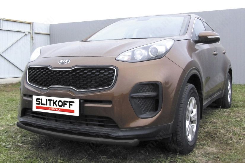 Защита переднего бампера d57 черная Kia Sportage (2016-2021) , Slitkoff, арт. KSP16-001B