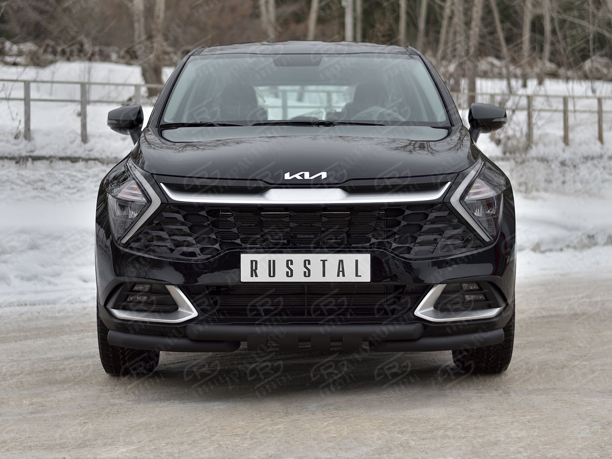KIA SPORTAGE 2021- Защита переднего бампера d57 секции-d57 уголки+клыки black (NOT STYLE AND X-LINE) KSZ-004029CH