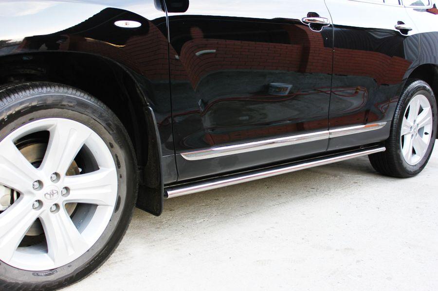 Пороги труба d75x42 овал с листом (нерж 2мм) для Toyota Highlander 2010, Slitkoff THO-000740