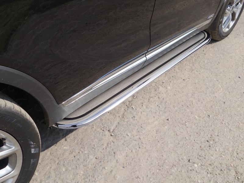 Пороги с площадкой (нерж. лист) 75х42 мм для автомобиля Kia Sorento Prime 2018-, TCC Тюнинг KIASORPR18-24