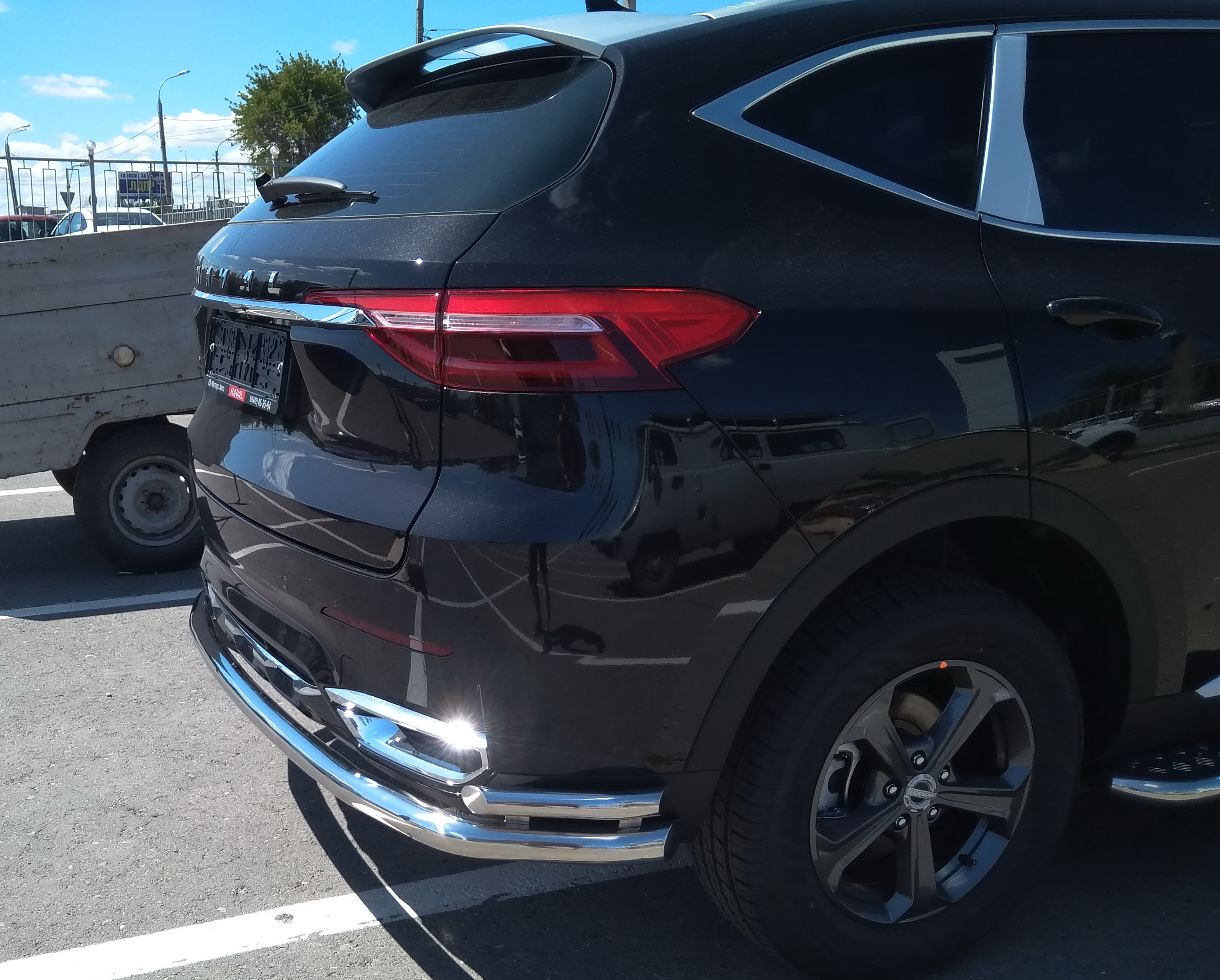 Защита заднего бампера угловая большая двойная для автомобиля Haval F 7 2019. GWF7.19.21-1, Россия