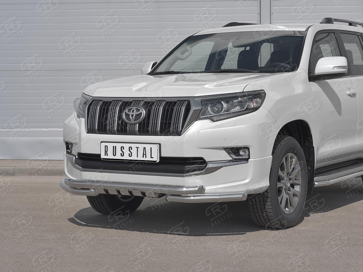 Защита переднего бампера d57 дуга-d57 уголки+клыки для автомобиля Toyota Land Cruiser Prado 150 Style 2019, Slitkoff LCPZ-003298