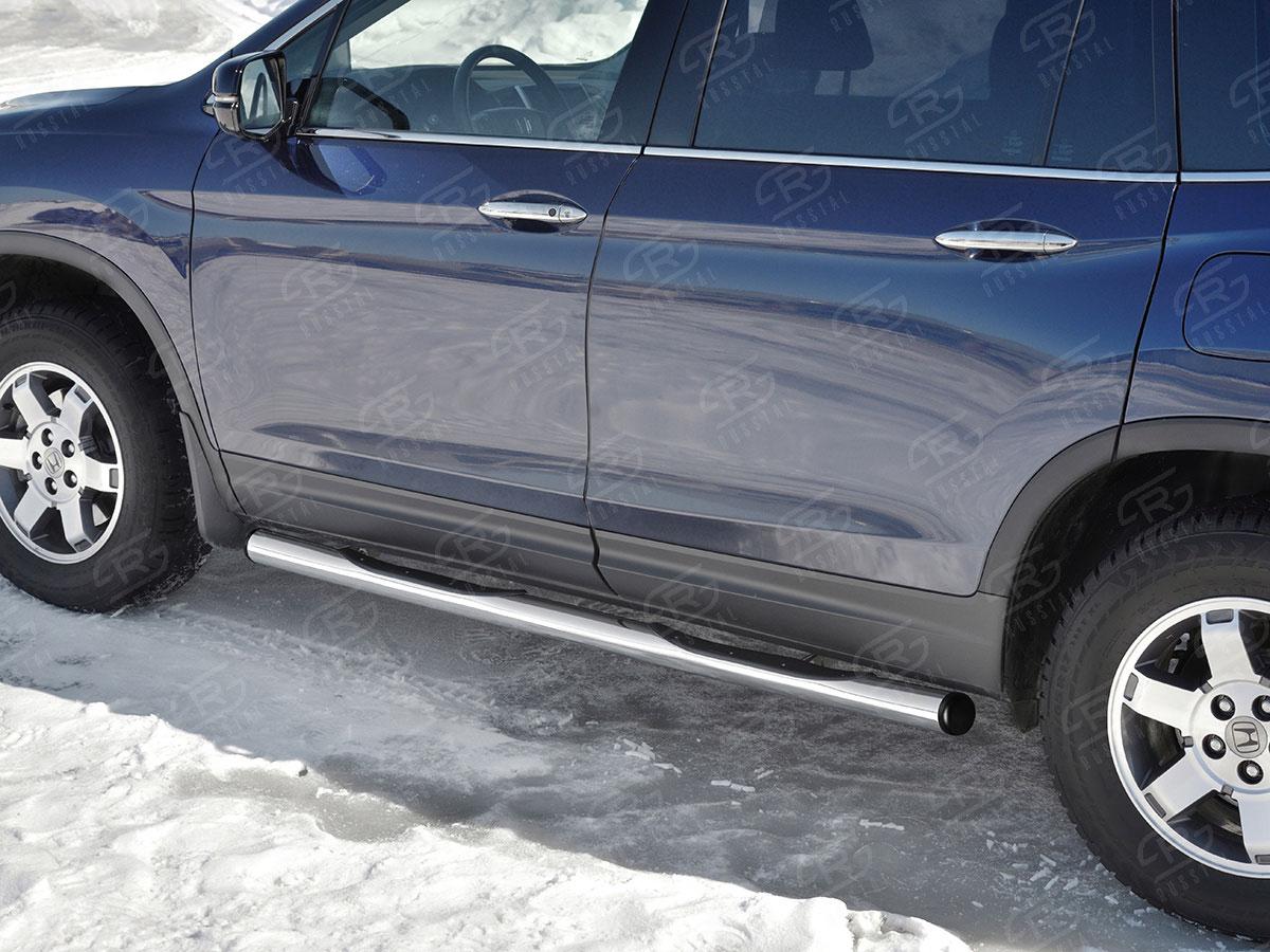 Пороги труба d76 с накладкой вариант 2 на Honda Pilot III 2015, Slitkoff HPT-0029232