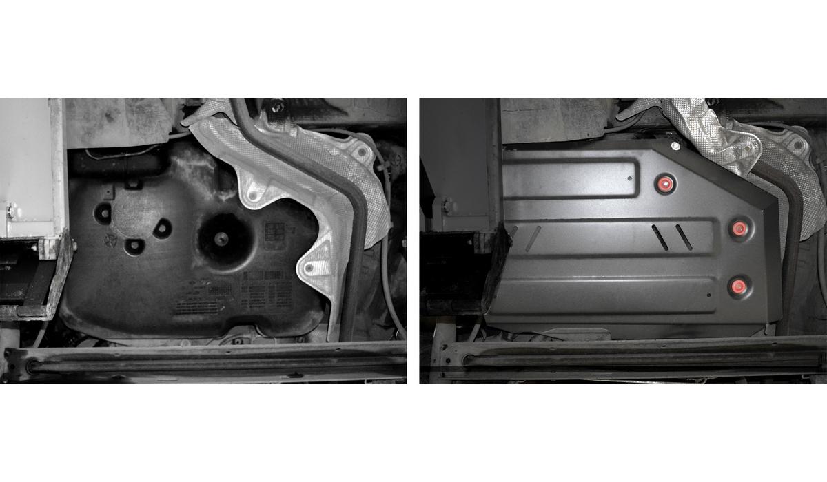 Защита топливного бака АвтоБроня для Renault Sandero Stepway II рестайлинг (V - 1.6) 2018-н.в., штампованная, сталь 1.8 мм, с крепежом, 111.06031.1