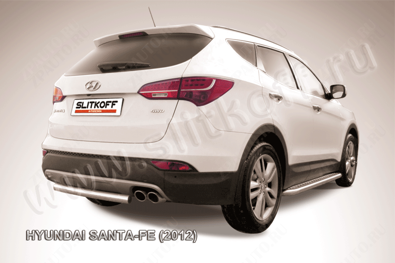 Защита заднего бампера d57 короткая Hyundai Santa-Fe (2012-2018) Black Edition, Slitkoff, арт. HSFT12-009BE
