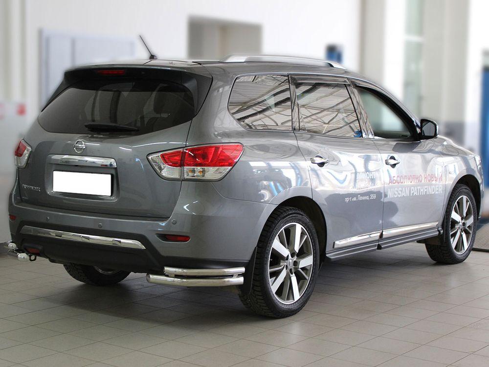 Защита заднего бампера "уголки" d-60+43 двойные для Nissan Pathfinder 2014, Технотек NP14_3.1