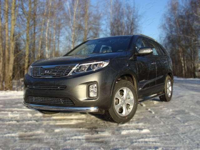 Защита передняя (овальная) 75х42 мм для автомобиля Kia Sorento 2012-, TCC Тюнинг KIASOR12-01